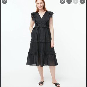 J CREW- NWT- Black Ruffle-sleeve cotton voile dress